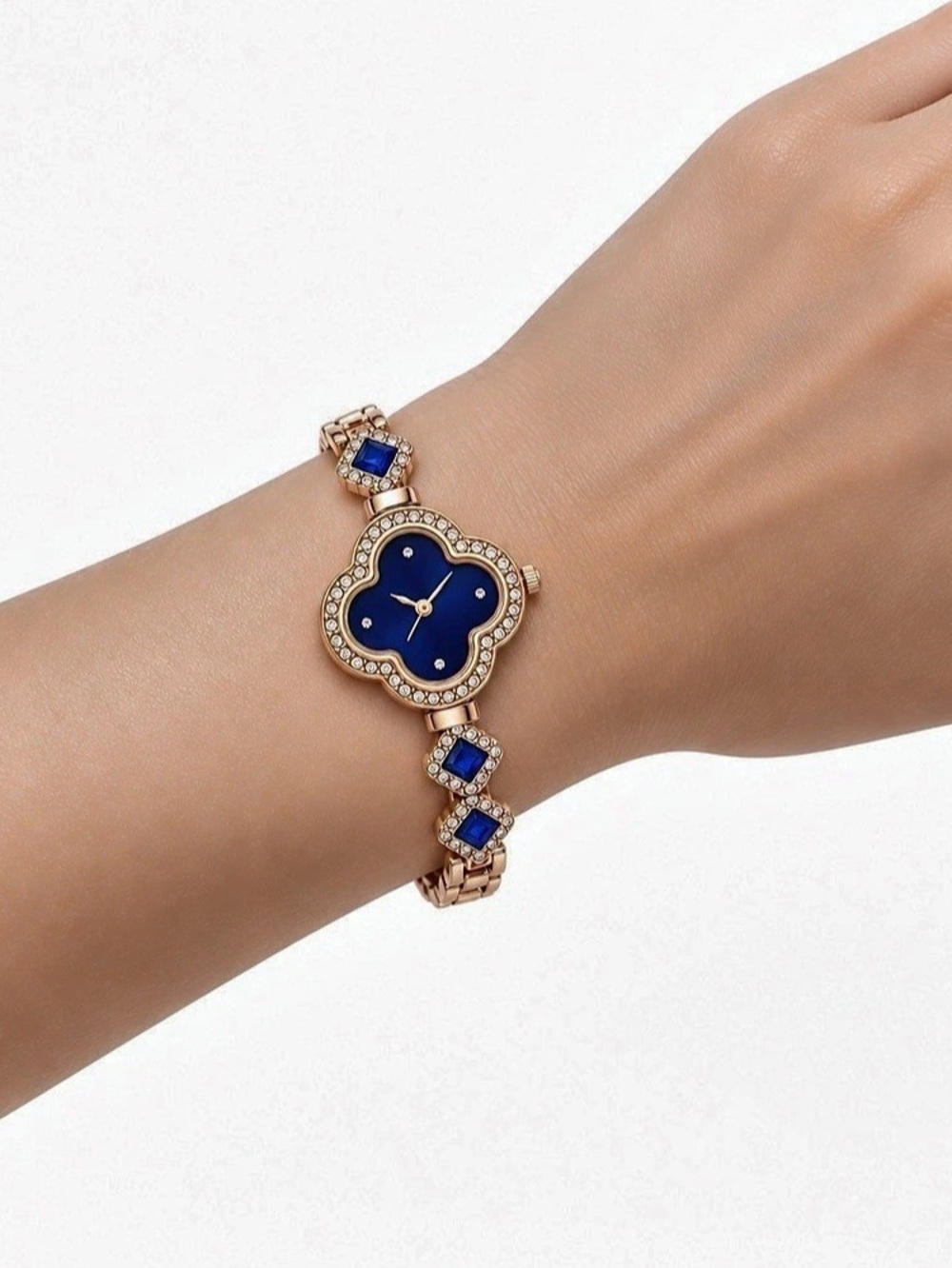 Rose-Gold Blue Clover Rhinestone Watch - Picture 2 of 3
